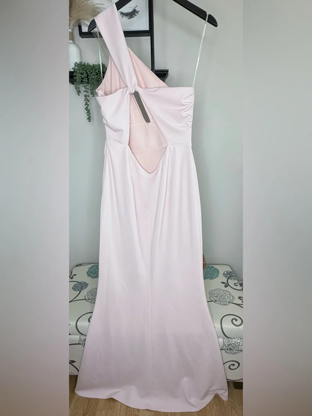 Katie May Blush One-Shoulder Gown with Knot Detail